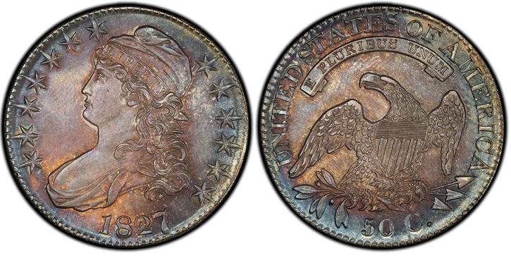 1827/6 Capped Bust Half Dollar. O-102. MS-66 (PCGS).